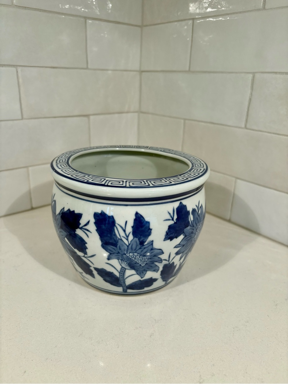 Blue and White Floral Ceramic Planter Pot - 4 1/4 in